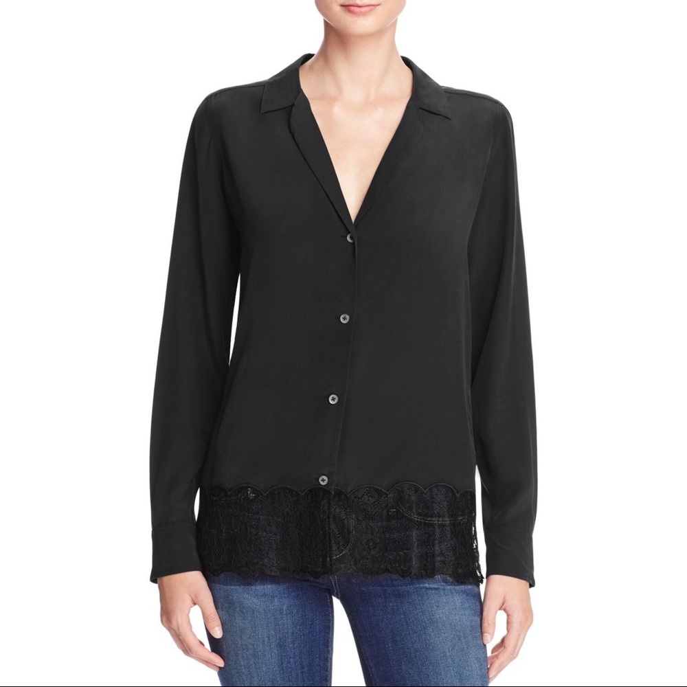 Equipment Adalyn Womens Lace Trim Silk Blouse